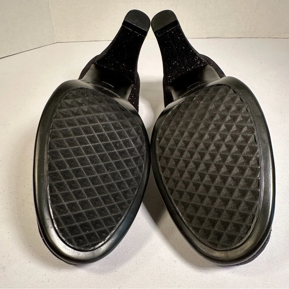 AA2 by Aerosoles Black Glitter Heels Sz 7.5 Womens Sparkle Dress Open Toe Slip-O - Picture 7 of 9